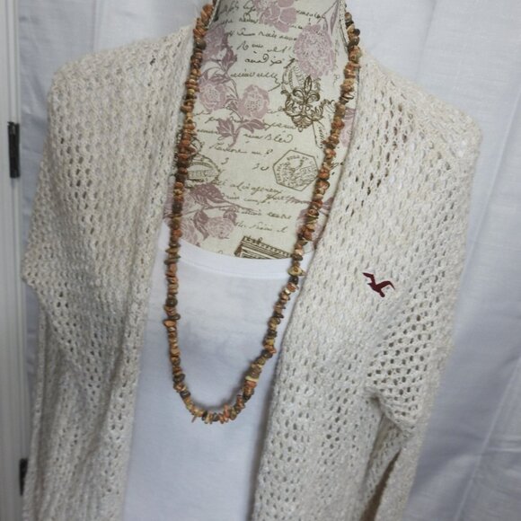 Vintage Women's Hollister Crochet Cardigan Sz L Open Knit Cream LS - Picture 3 of 6